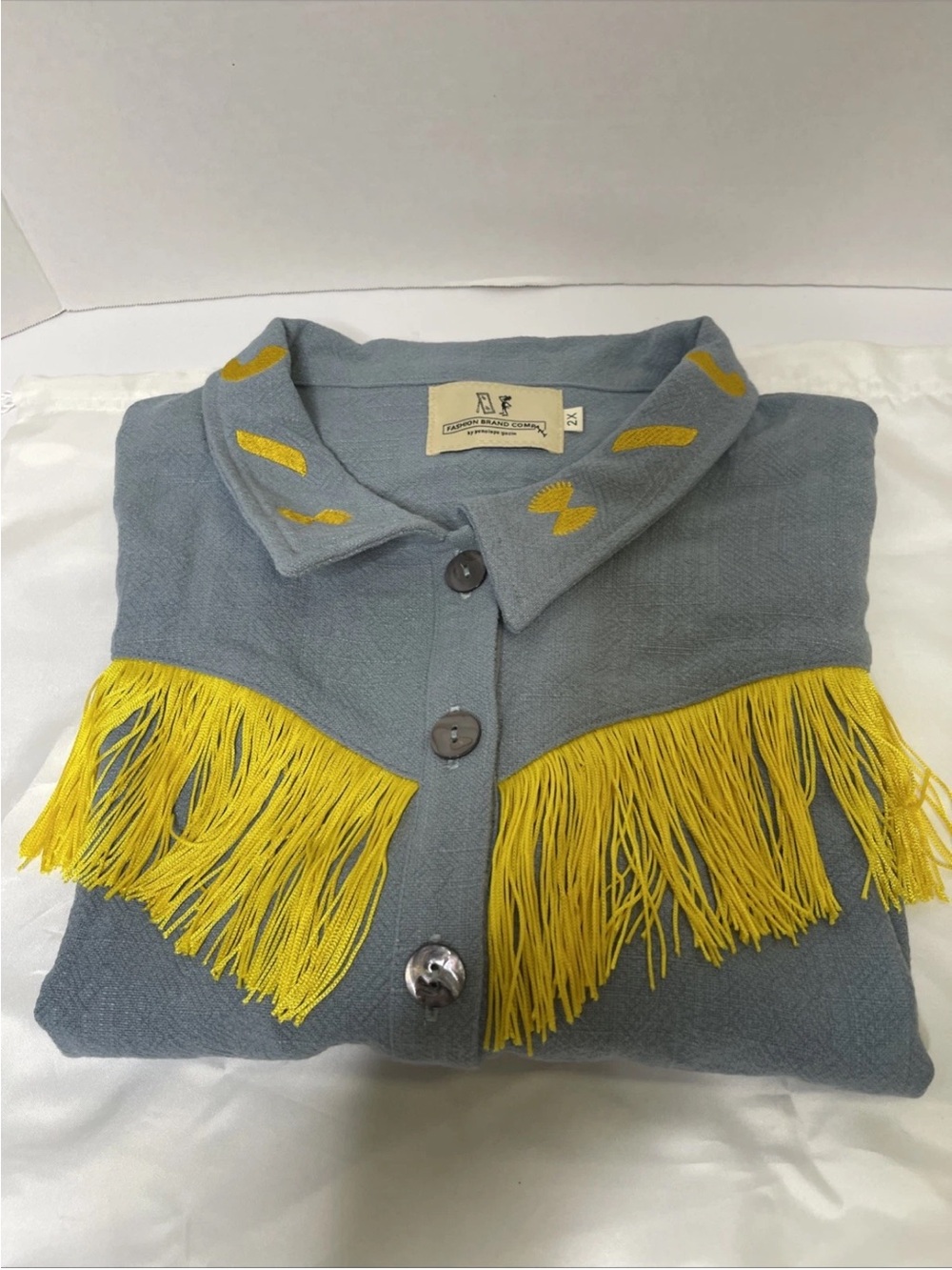Y2K Fashion Co Women 2X Blue Cowgirl Crop Top Boho Western Cottagecore EUC Rare